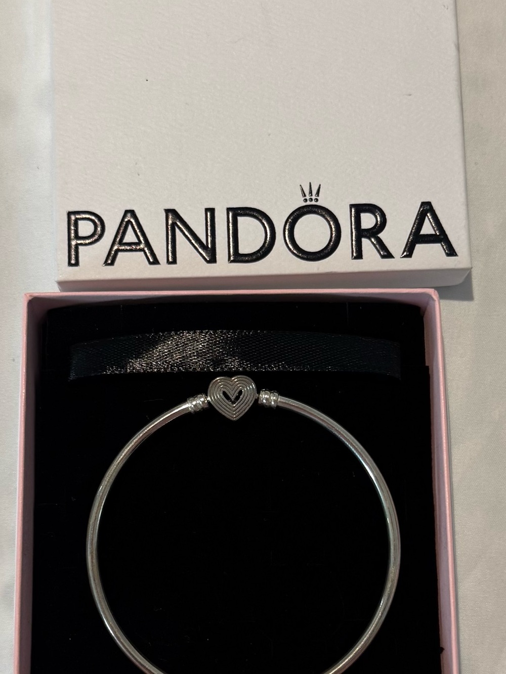 Pandora Silver Heart Clasp Bangle Bracelet - Silver